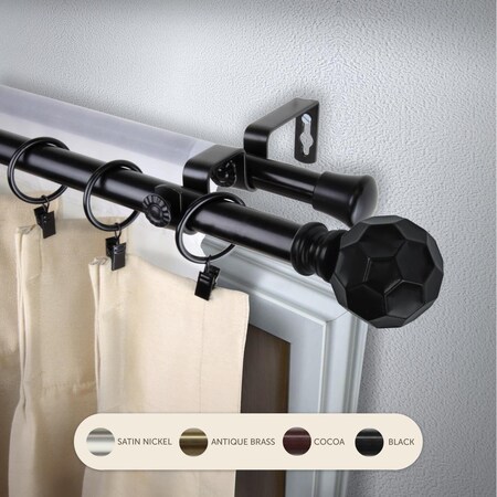 Central Design 0.8125 in. Remi Double Curtain Rod with 120 to 170 in. Extension, Black 4790-992
